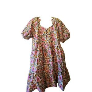 Cat & Jack Girls Medium Size 8 Multicolor Floral Dress Short Sleeves Pockets
